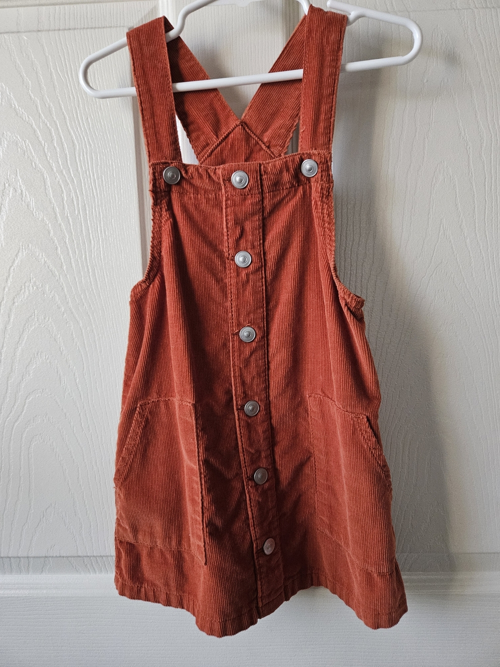 Girls Corduroy Button-Front Pinafore Dress - Rust